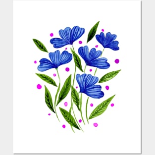 Cute florals - blue and green Posters and Art